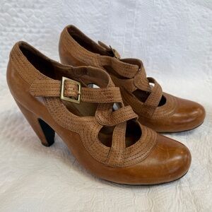 Miz Mooz Soho Women's Leather Derby Style Heeled Mary Jane Shoes Size 7 Tan